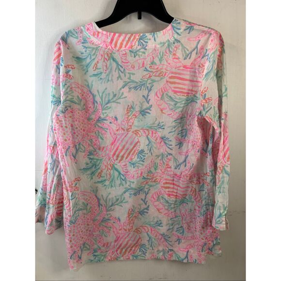 Lilly Pulitzer Amelia Island top pink crab rn#88189 shirt - Picture 6 of 8
